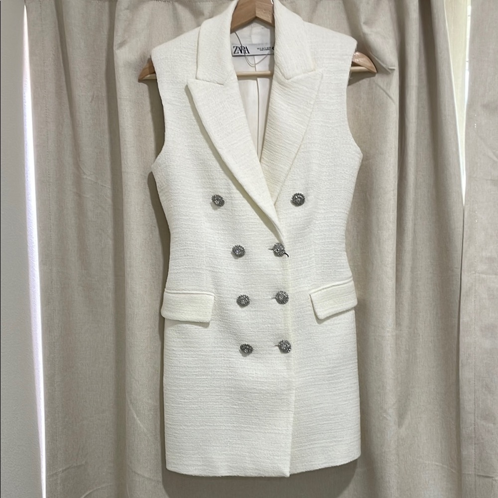 Zara Cream Sleeveless Blazer Dress